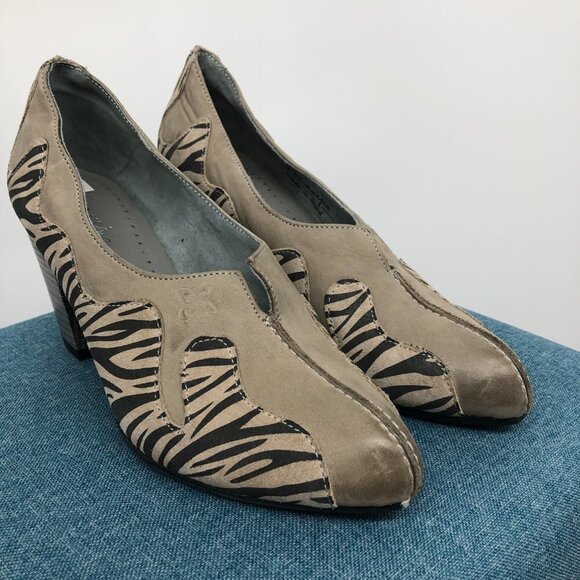 Maciejka Beige Zebra Print Block Heel Round Toe Shoes size 6 (EU 36) - Picture 5 of 16
